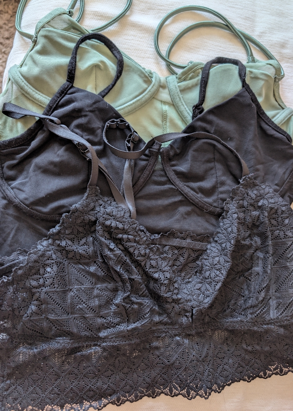 Black Lace Bralettes & Sage Green Bralette Set